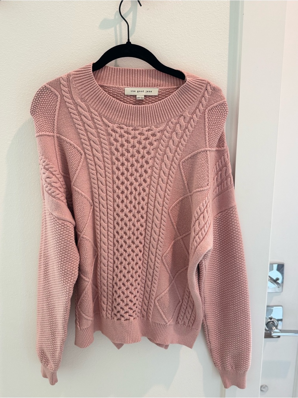 The Good Jane Blush Cable Knit Crewneck Sweater